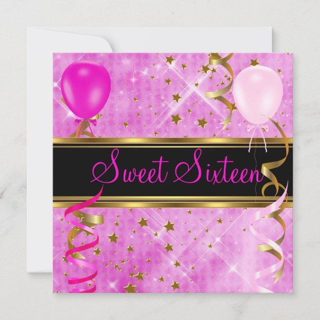Invitación Dulces Dieciséis Cumpleaños Fiesta Estrellas Rosad (Anverso)