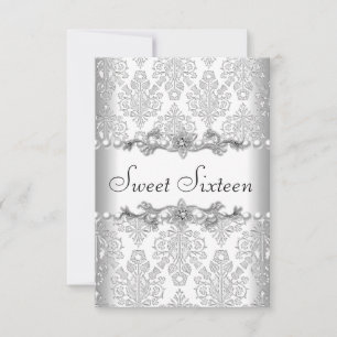 Invitación Dulces Dieciséis Cumpleaños Fiesta Plata Perla Bla