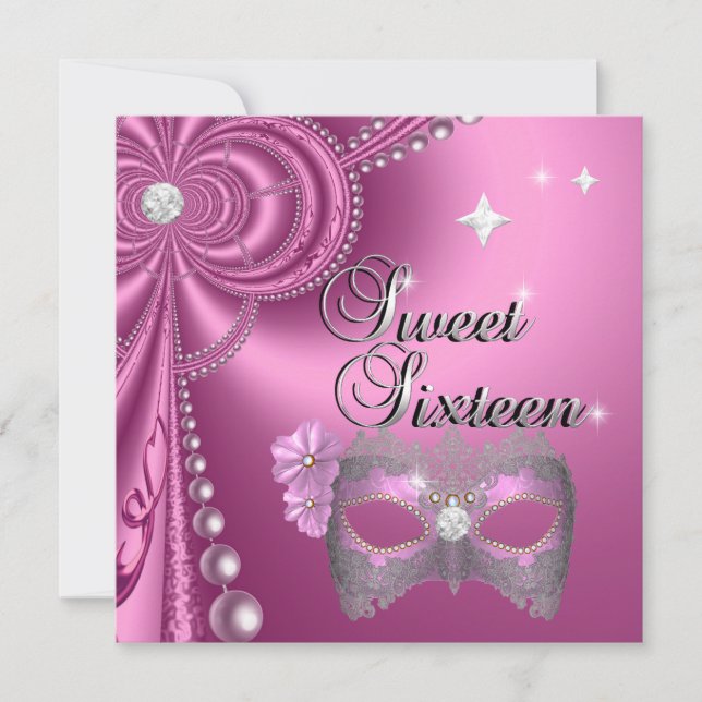 Invitación Dulces Dieciséis Cumpleaños Máscara de Diamante Ro (Anverso)