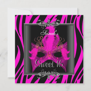 Invitación Dulces Dieciséis Cumpleaños Máscara Negra de Cebra