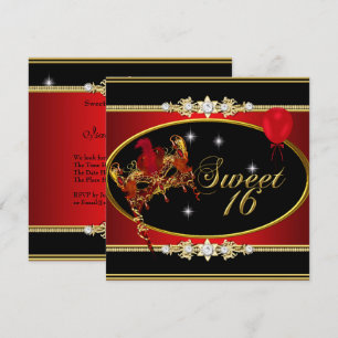 Invitación Dulces Dieciséis Cumpleaños Mascarada Rojo Dorado