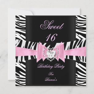 Invitación Dulces Dieciséis Cumpleaños Rosa Negro Blanco Cebr