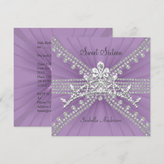 Invitación Dulces Dieciséis Cumpleaños Tiara Lila Fiesta