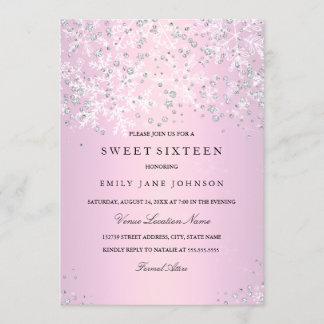 Invitación Dulces Dieciséis de Invierno Rosa Maravilla Copos 