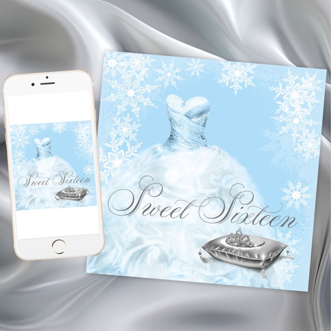 Invitación Dulces dieciséis de Winter Wonderland para cualqui (Winter wonderland invitation. Remove Sweet Sixteen words and add your own text for any event. )