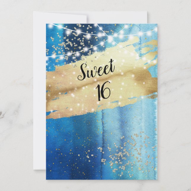 Invitación Dulces Dieciséis Diamantes de Papel de Oro Luces B (Anverso)