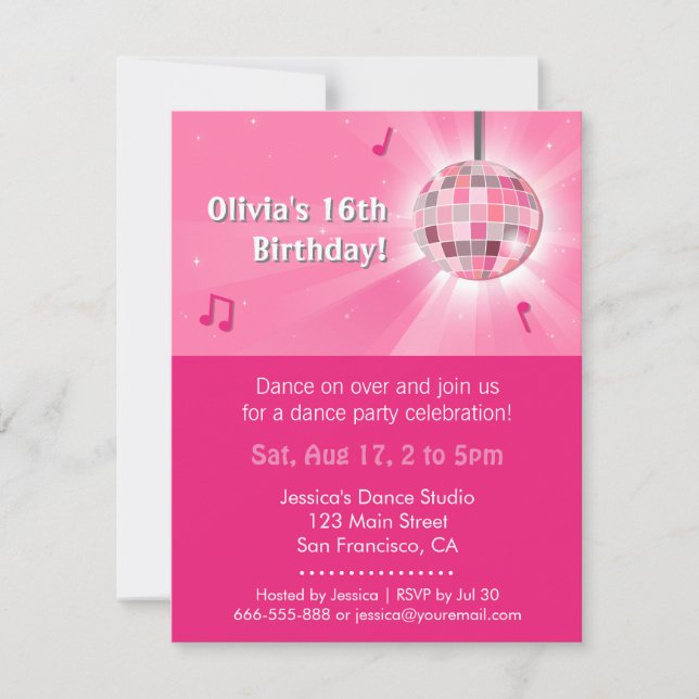 Invitación Dulces Dieciséis Disco Baile Fiesta de Cumpleaños (Anverso)