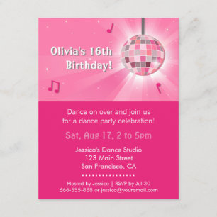 Invitación Dulces Dieciséis Disco Baile Fiesta de Cumpleaños