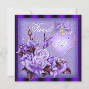 Invitación Dulces Dieciséis, Dulce 16 Mariposa Púrpura Rosa P