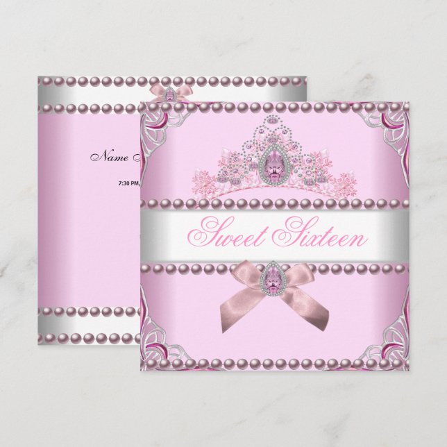 Invitación Dulces Dieciséis Dulces 16 Joyas de Plata Rosa Bla (Anverso / Reverso)