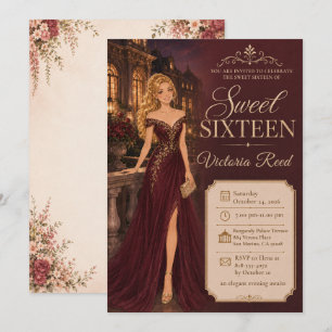 Invitación Dulces Dieciséis Elegancia Borgoña