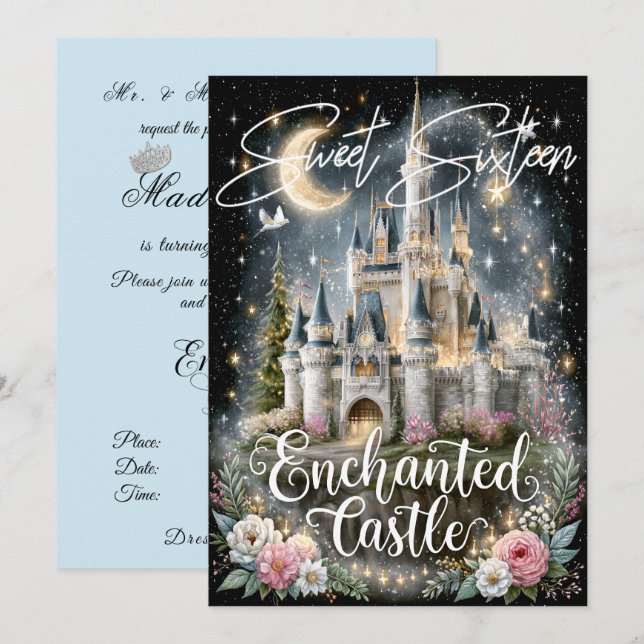Invitación Dulces Dieciséis Estrellas del Castillo Encantado  (Anverso / Reverso)