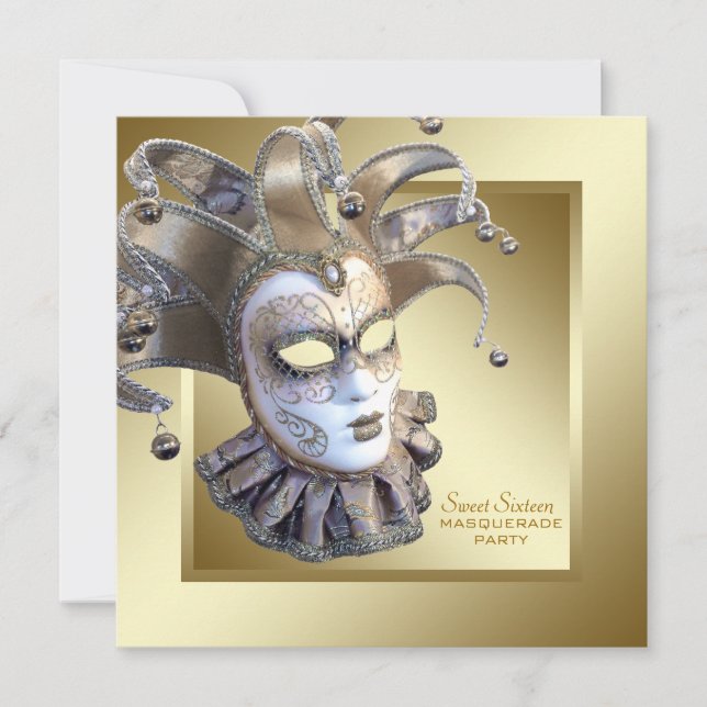 Invitación Dulces dieciséis fiesta de máscaras de oro (Anverso)