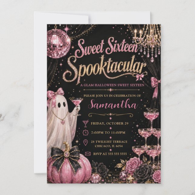 Invitación Dulces dieciséis fiesta glamurosa de terror (Anverso)