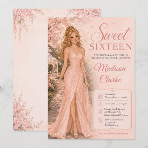 Invitación Dulces Dieciséis Flores de Cerezo Rosadas