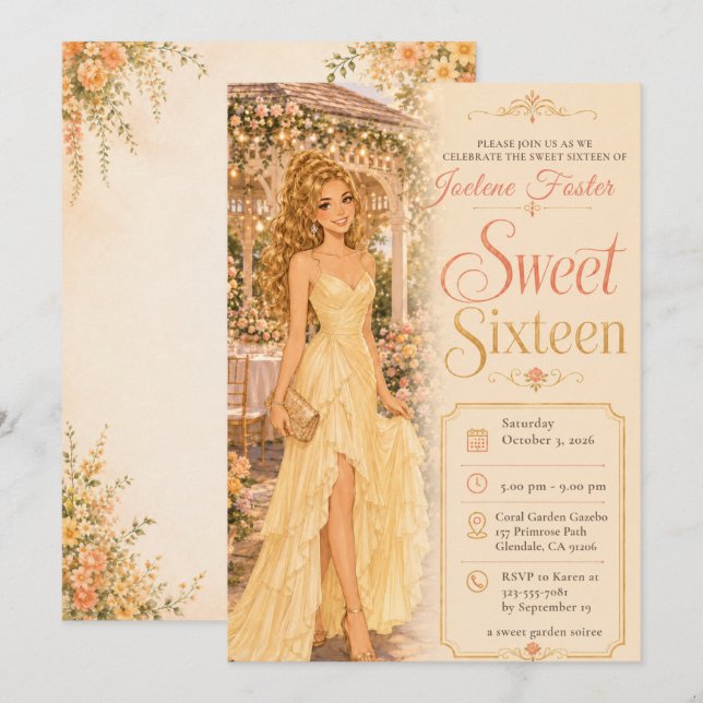 Invitación Dulces Dieciséis Gazebo Amarillo (Anverso / Reverso)