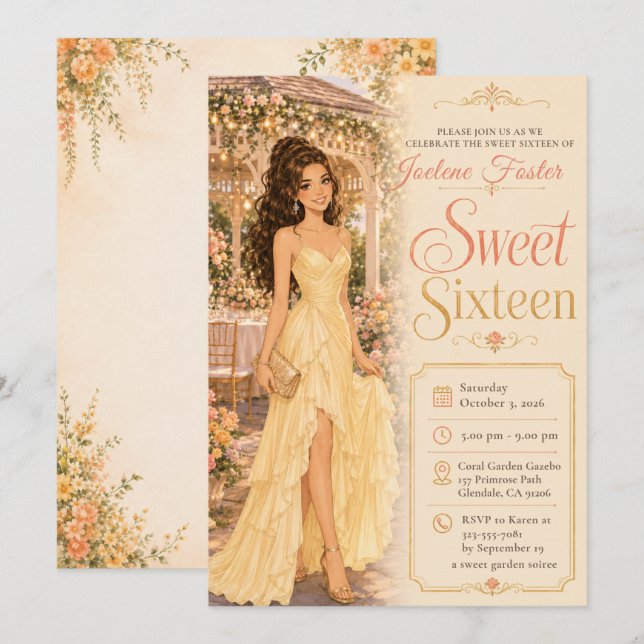 Invitación Dulces Dieciséis Gazebo Amarillo (Anverso / Reverso)