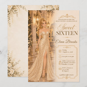 Invitación Dulces Dieciséis Glamour Dorado