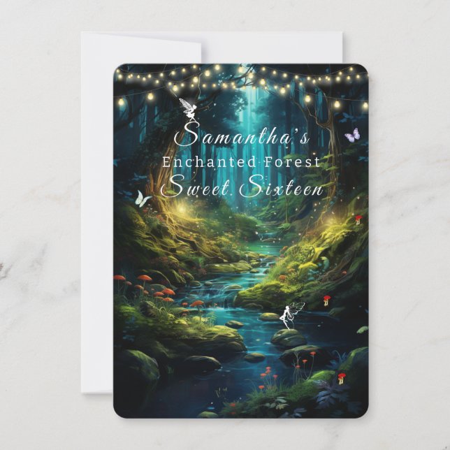 Invitación Dulces Dieciséis, Hadas del Bosque Encantado Luces (Anverso)