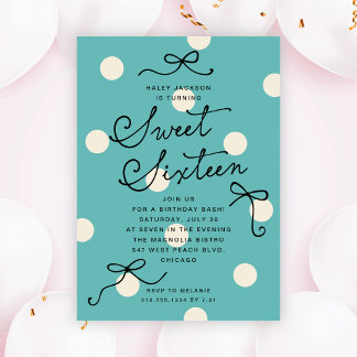 Invitación Dulces Dieciséis Lazos Modernos Elegantes Turquesa