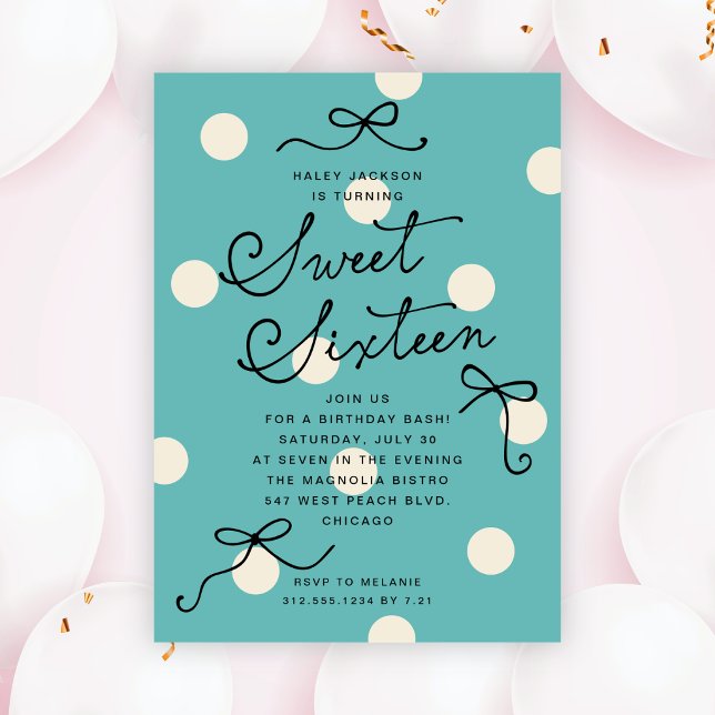 Invitación Dulces Dieciséis Lazos Modernos Elegantes Turquesa (Subido por el creador)