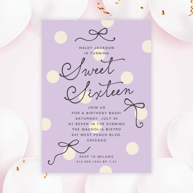 Invitación Dulces Dieciséis Lazos Modernos Lavanda Morada (Subido por el creador)