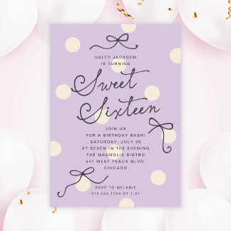 Invitación Dulces Dieciséis Lazos Modernos Púrpura Lavanda