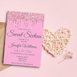 Invitación dulces dieciséis lujosos purpurinas rosados<br><div class="desc">dulce dieciséis de lujoso rosado goteo purpurina de cumpleaños Invitación, personalizado</div>