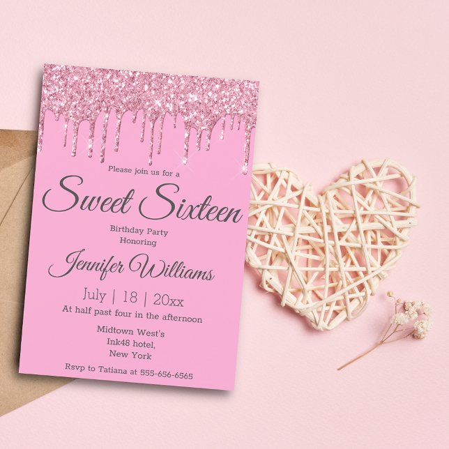 Invitación dulces dieciséis lujosos purpurinas rosados (Subido por el creador)
