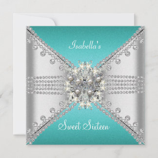 Invitación Dulces Dieciséis Mariposa Azul Teal Plata
