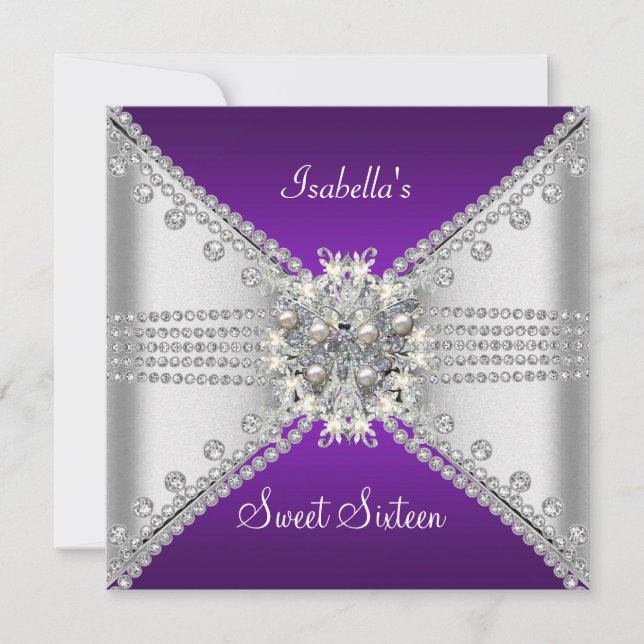 Invitación Dulces Dieciséis Mariposa Morado Plata (Anverso)