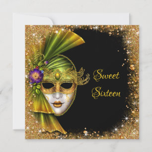 Invitación Dulces Dieciséis, Mascarada, Purpurina