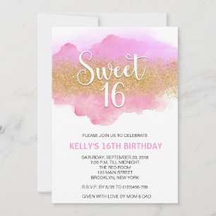 Invitación Dulces Dieciséis Modernos Acuarela Rosa
