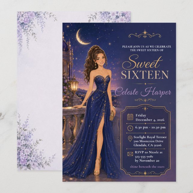 Invitación Dulces Dieciséis Noche Celestial (Anverso / Reverso)