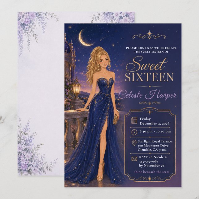 Invitación Dulces Dieciséis Noche Celestial (Anverso / Reverso)