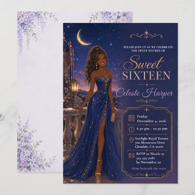 Invitación Dulces Dieciséis Noche Celestial (Anverso / Reverso)