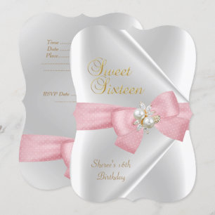 Invitación Dulces Dieciséis Perla Blanca Joya Lazo Rosa