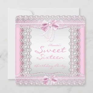 Invitación Dulces Dieciséis Perlas Blancas Rosadas Lazo de En