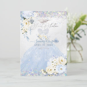 Invitación Dulces dieciséis polvo holográfico vestido azul pl