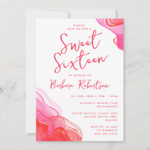 Invitación Dulces Dieciséis Rosa Abstracto Acuarela Femenina