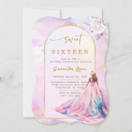 Invitación Dulces Dieciséis Rosa Brillante y Dorado