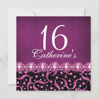 Invitación "dulces dieciséis" rosa negro celebración de cualq