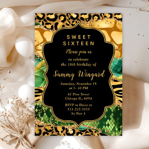 Invitación Dulces Dieciséis Safari de Oro y Verde Ágata
