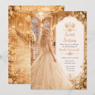 Invitación Dulces Dieciséis Salón de Baile Champagne Gold