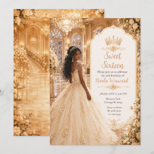 Invitación Dulces Dieciséis Salón de Baile Champagne Gold