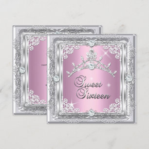 Invitación Dulces Dieciséis Tiara de Diamantes de Plata Rosa
