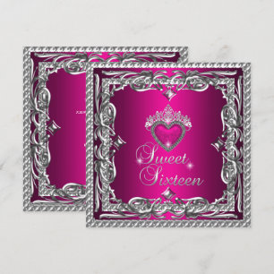 Invitación Dulces Dieciséis Tiara de Purpurina Rosa Plateada