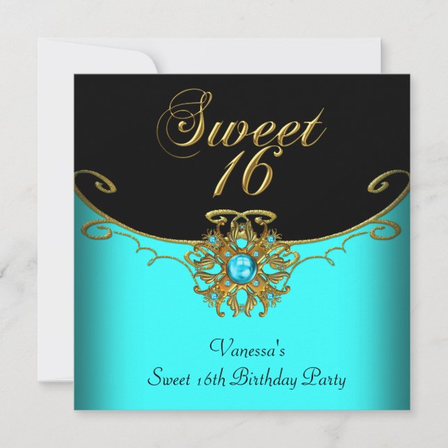 Invitación Dulces Dieciséis Verde Azul Negro Dulces 16 (Anverso)