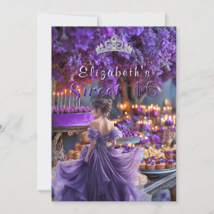 Invitación Dulces dieciséis vestido morado flores pastel