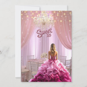 Invitación Dulces dieciséis vestido rosa brillo luces